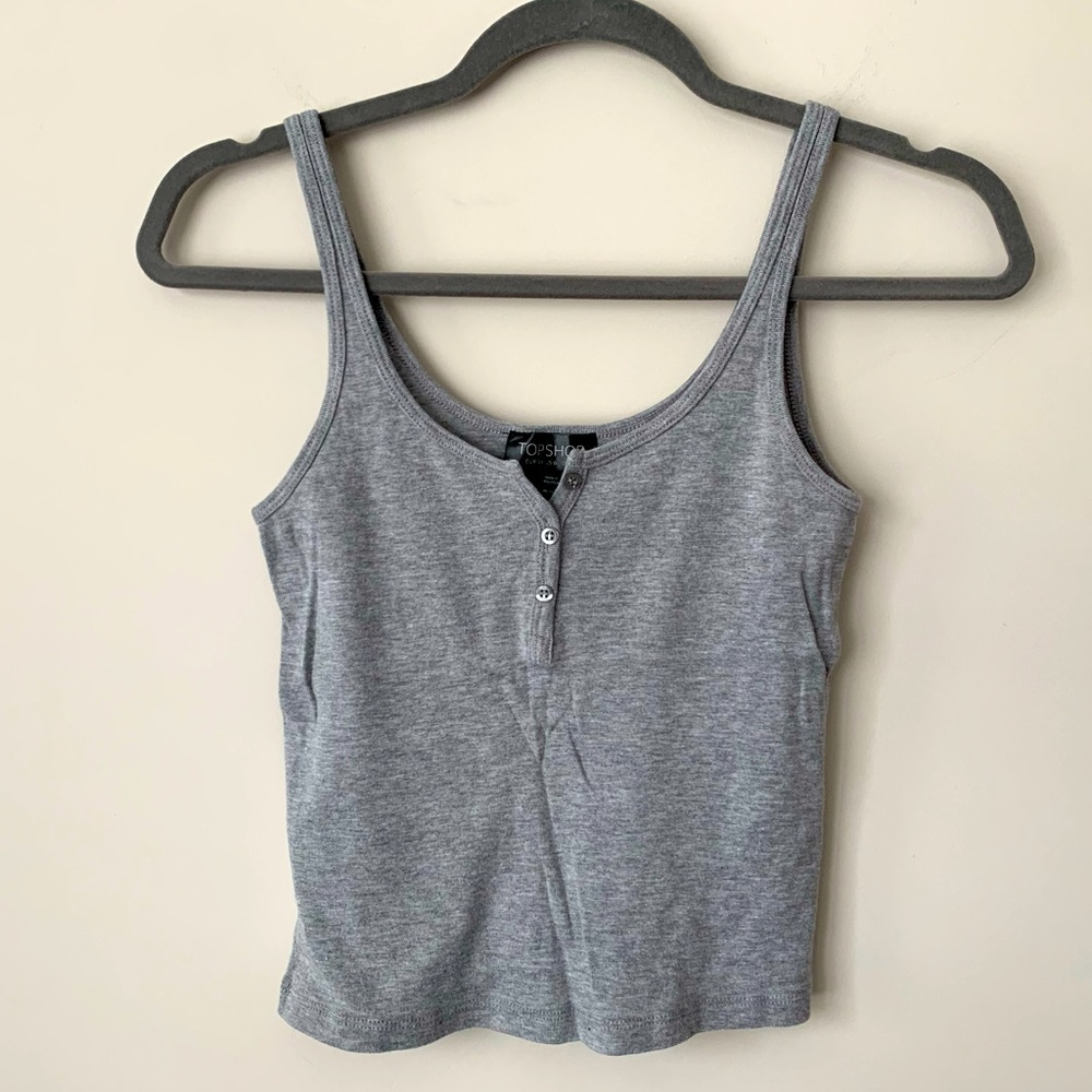 Topshop Gray Crop Top with Button Detail Size 6